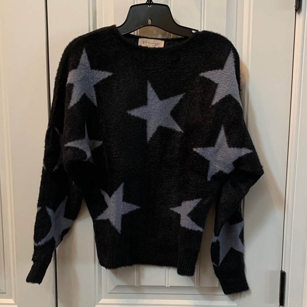 Philosophy Black and Gray Fuzzy Star Sweater XS